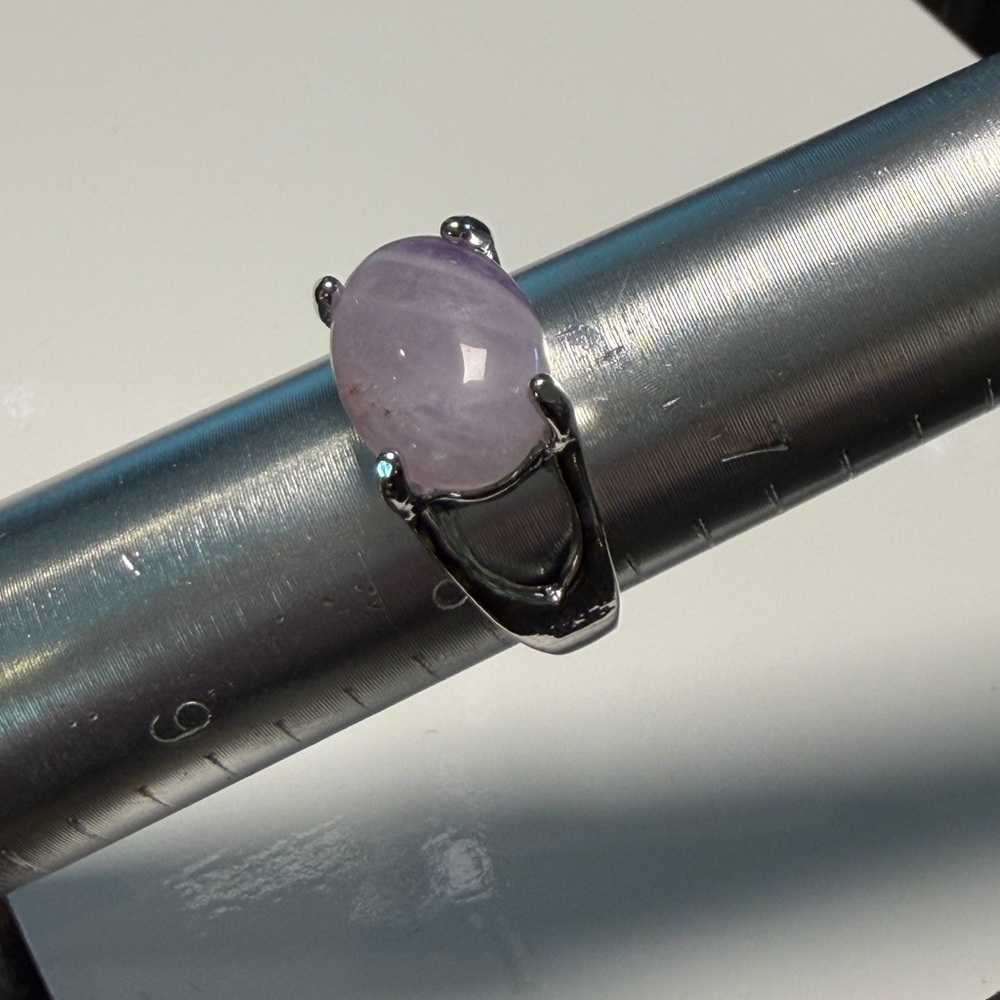 Lavender Amethyst Oval Ring Stainless Steel Statement Ring Size 8.0